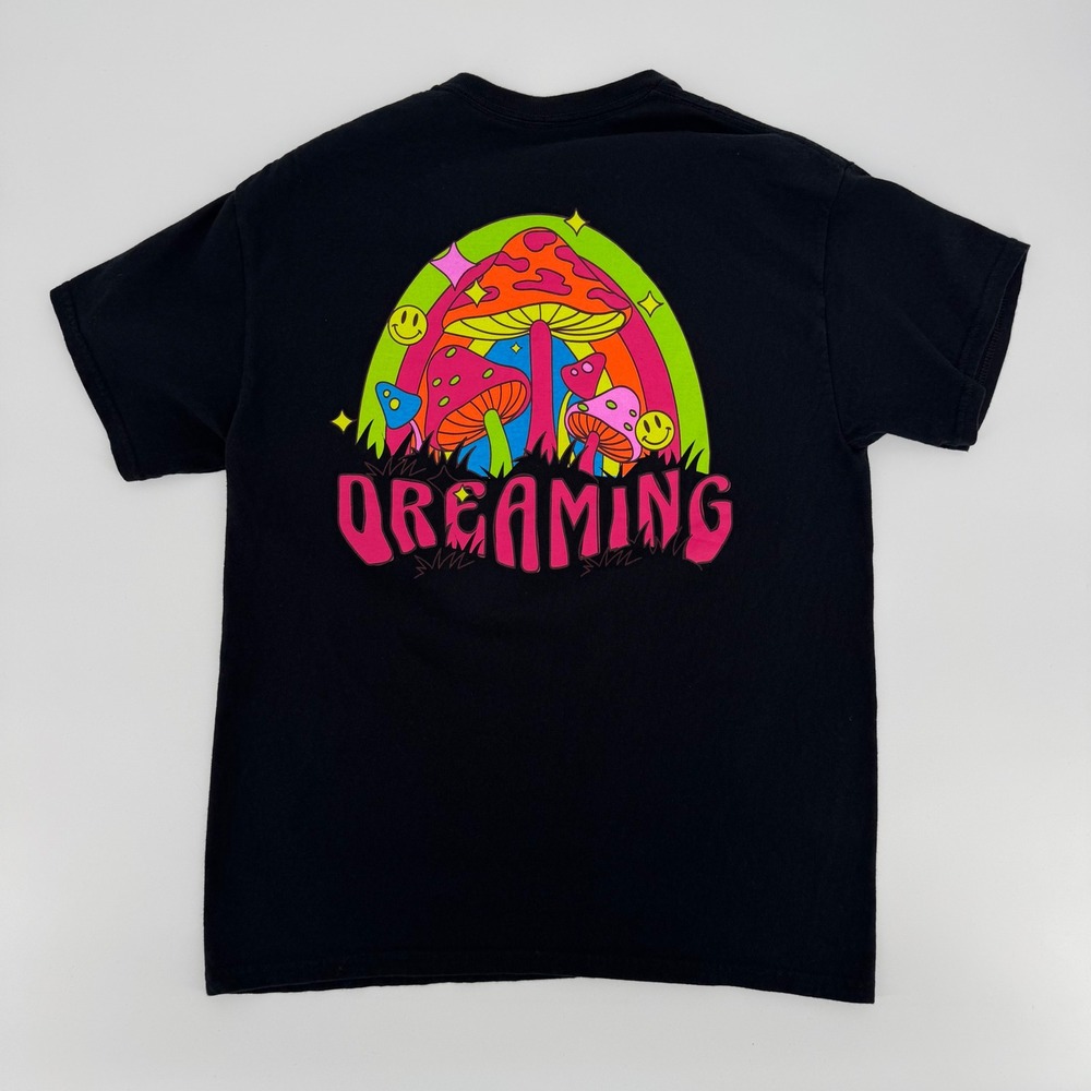 12oz Club Dreaming Mushroom Graphic Tee Black Mens Medium Psychedelic Shirt